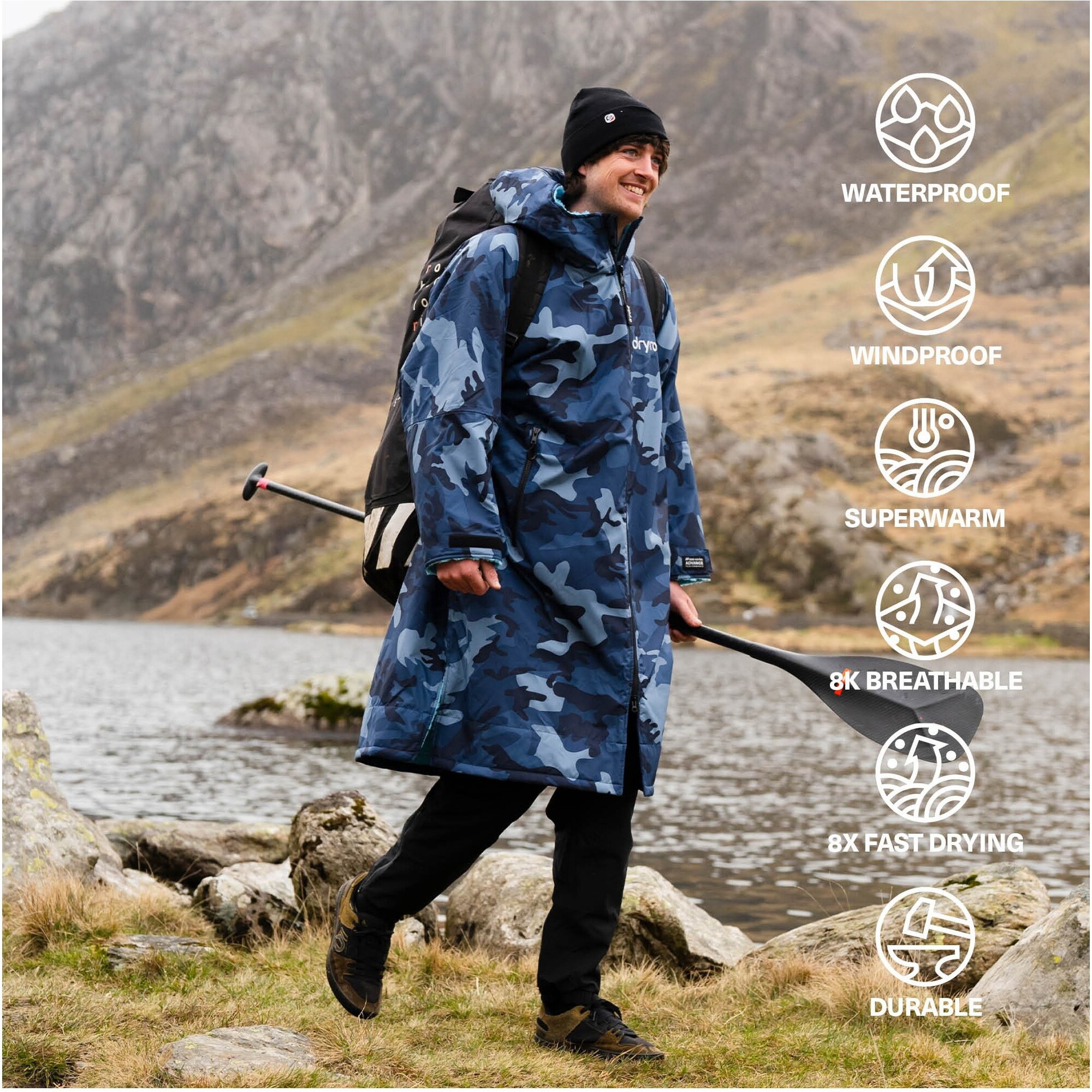 2026 Dryrobe Advance Roupão De Troca De Roupa De Manga Comprida DALSV3 - Blue / Camuflagem